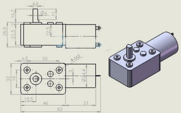 12V 5RPM L Redüktörlü DC Motor