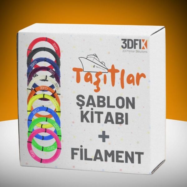 3D Kalem Filament + Taşıtlar Şablon Set