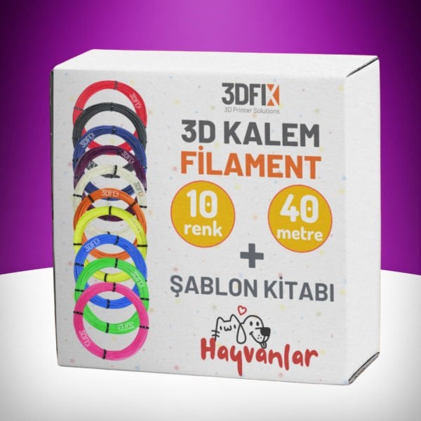 3DFIX 3D Kalem Hayvanlar Tema Seti - (Kalemsiz) - (Filament + Şablon Kitabı)