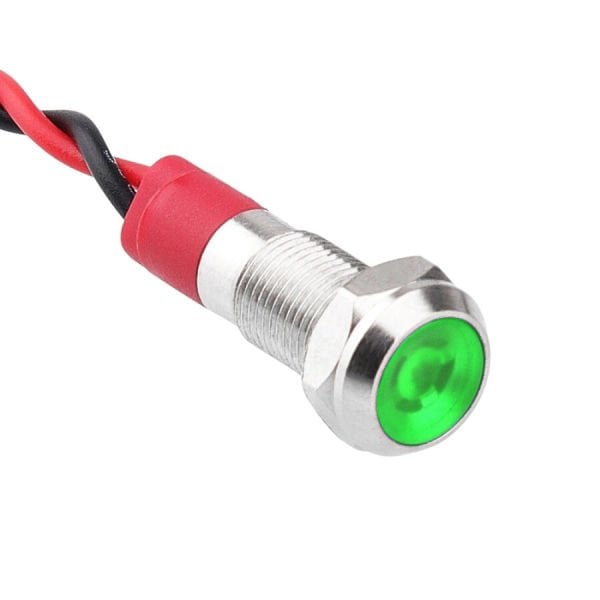 06L-P1 6mm 12-24V Kablolu Metal Sinyal Lambası - Yeşil