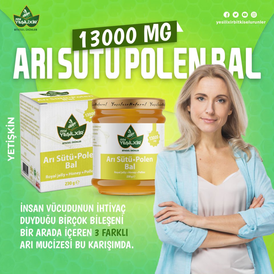 Yeşilixir Arı Sütü Polen Bal 13000 mg (Yetişkin)