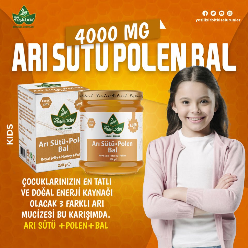 Yeşilixir Arı Sütü Polen Bal 4000 mg (Kids)
