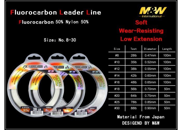 M&W Fluorocarbon Leader Line(50%)