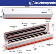 Küchen Pratic Ev Tipi Elektrikli Vakum Makinesi - Gıda Vakum Makinesi - 10 Poşet Hediye - Turuncu
