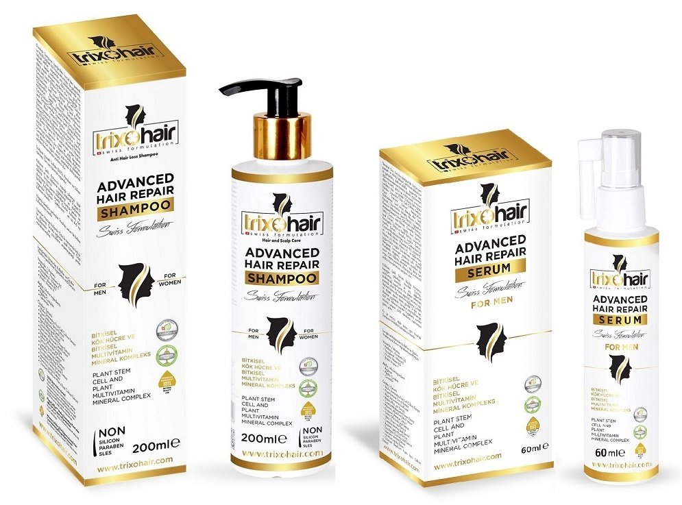 Trixohair Saç Dökülmesine Karşı Saç Bakım Şampuanı ve Saç Serumu Erkekler İçin - 200 ml + 60 ml- Patentli İçerik ve Kök Hücre Teknolojisi