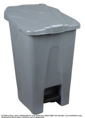Safell Plastik Köşeli Pedallı Çöp Kovası 70 Lt - Tekerlekli - Pedallı Çöp Konteyneri - Gri
