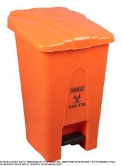 Safell Pedallı Tıbbi Atık Çöp Kovası 70 Lt - Tekerlekli - Tıbbi Atık Çöp Konteyneri - Turuncu