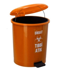 Safell Tıbbi Atık Kovası Pedallı - 30 litre - Tıbbi Atık Çöp Kovası TURUNCU