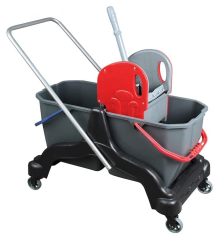 Safell Çift Kovalı Temizlik Arabası - Temizlik Seti Mop ve Aparatı - 6 Parça Paspas Arabası - 25 Litre - Siyah