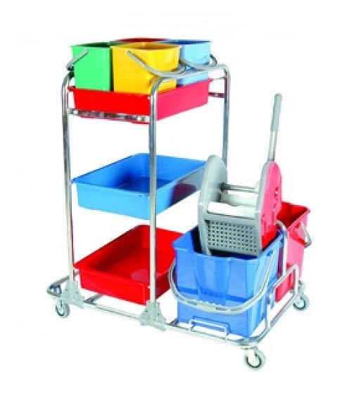 Safell SF3104 Çift Kovalı Krom Temizlik Arabası - Kat Hizmet Arabası