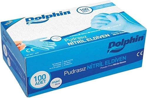 Dolphin Pudrasız Mavi Nitril Eldiven 100'Lü