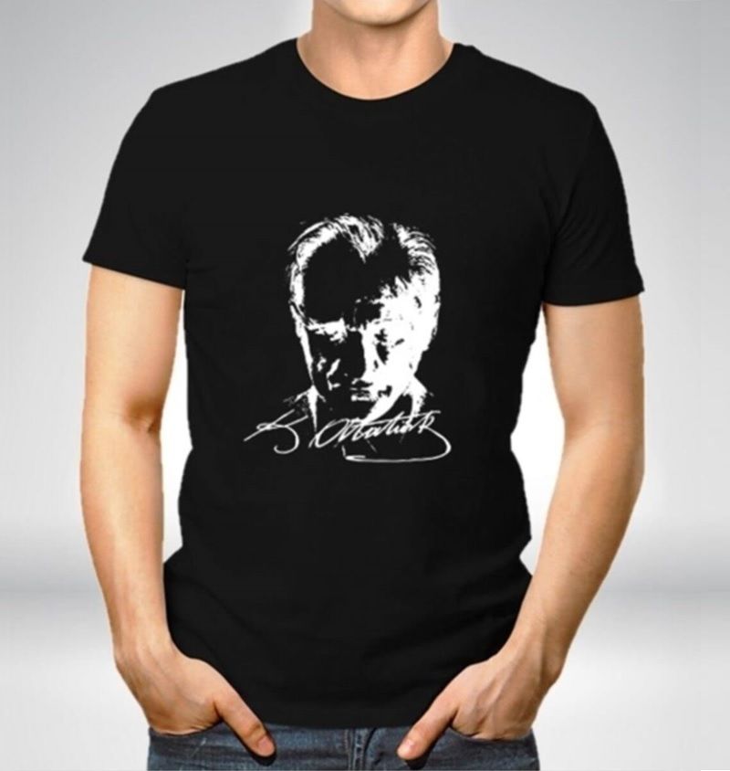 Yetişkin Atatürk Tişört Siyah Atatürk Baskılı T-Shirt
