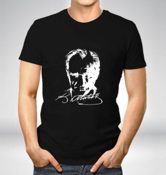 Yetişkin Atatürk Tişört Siyah Atatürk Baskılı T-Shirt