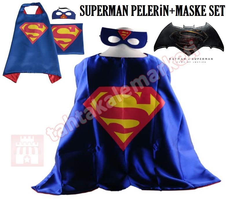 Süpermen Kostüm Seti Süpermen Pelerin maske Set Çocuk Boy