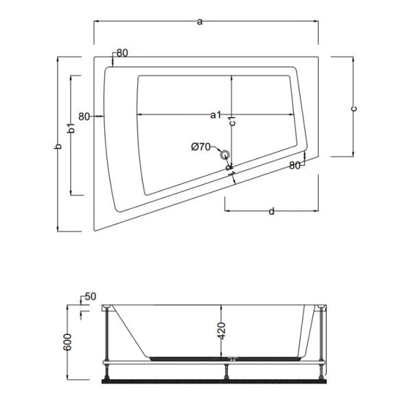 170 X 100 X 80 JAKUZİ ASİMETRİK SOL KAUNOS