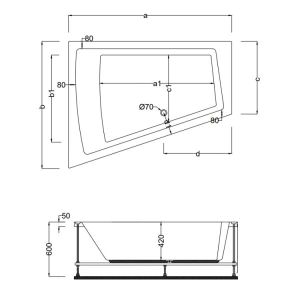 170 X 90 X 75 JAKUZİ ASİMETRİK SOL KAUNOS