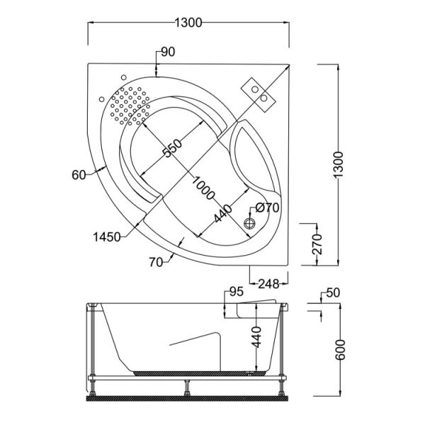 130 X 130 X 60H. JAKUZİ OVAL OLİMPOS