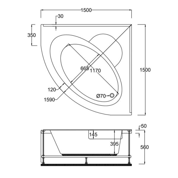 150 X 150 X 56H. JAKUZİ OVAL PERGAMON