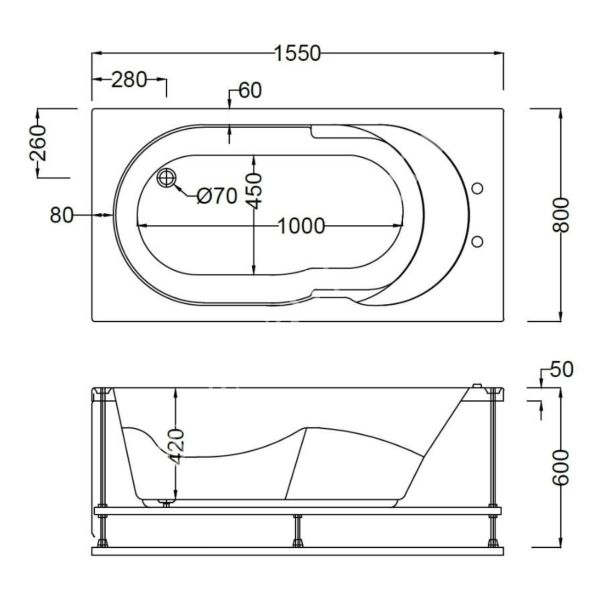 155 X 80 X 60H. JAKUZİ DİKDÖRTGEN