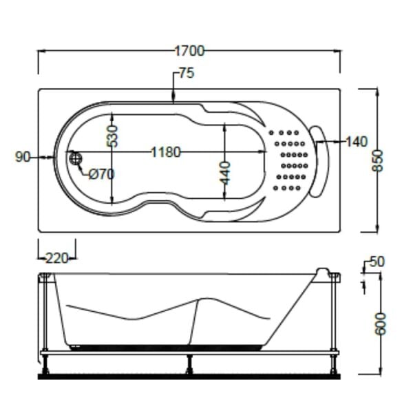 170 X 85 X 60H. JAKUZİ DİKDÖRTGEN PERSEPOLİS
