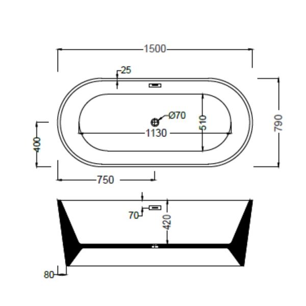 150 x 80 BAĞIMSIZ KÜVET SİYAH