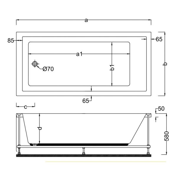 160 X 70 X 58H. JAKUZİ DİKDÖRTGEN AKEVA