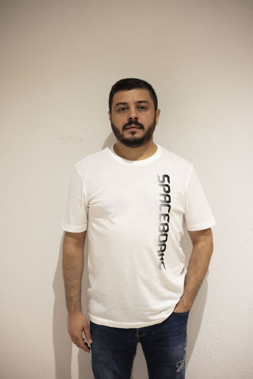 Kastanje Beyaz Erkek Spaceborne Baskılı Pamuklu T-shirt