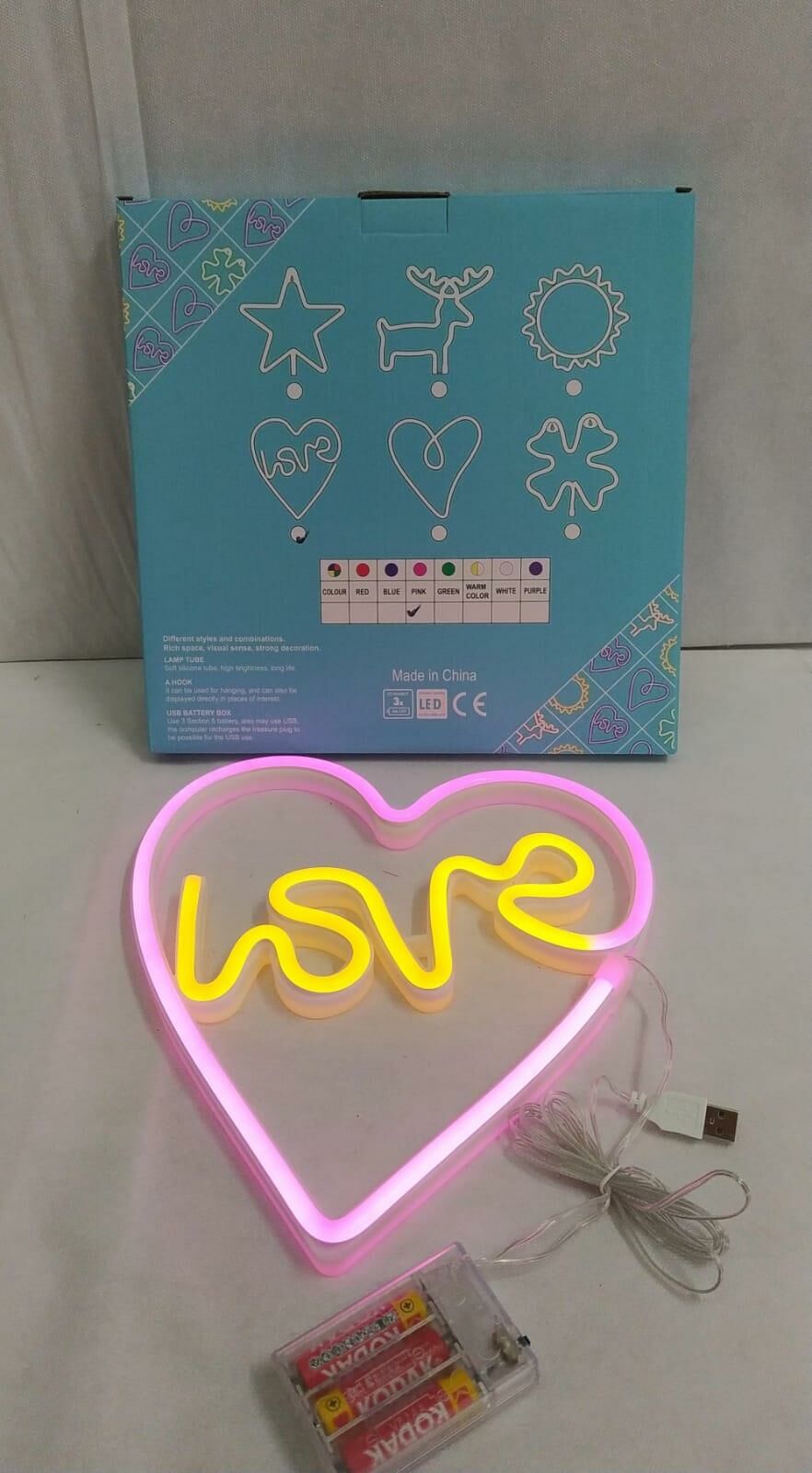 IŞIK PİLLİ LED KALPLİ LOVE YAZILI 27*26 CM PEMBE