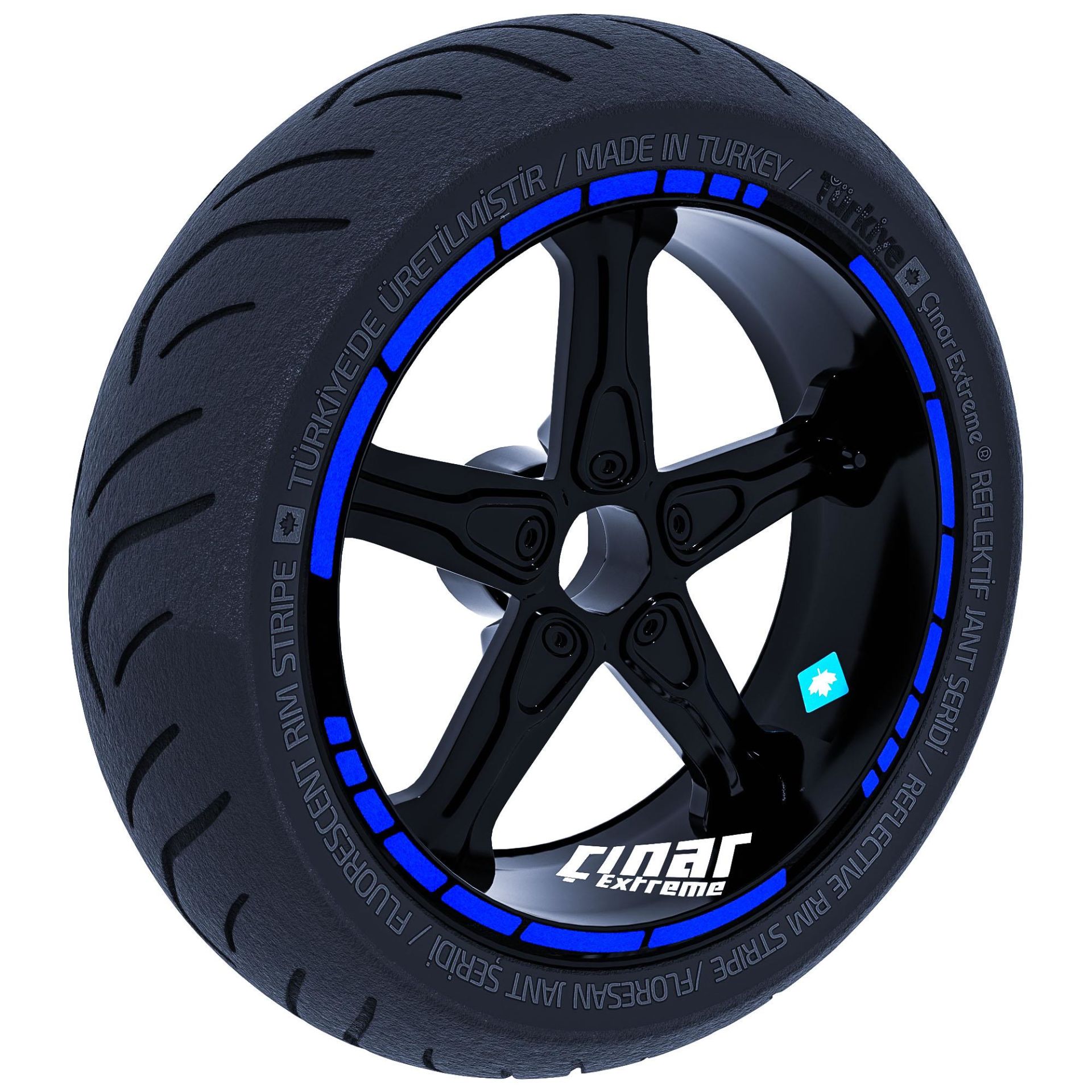 Reflektif Mavi Moto GP Stili Jant Şeridi Sticker Çınar Extreme