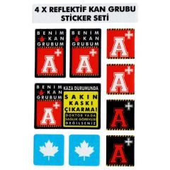 Çınar Extreme® A Rh+ (Pozitif) Kaskımı Çıkartma Yazılı 7 Parçalı Reflektif Kan Grubu Sticker Seti