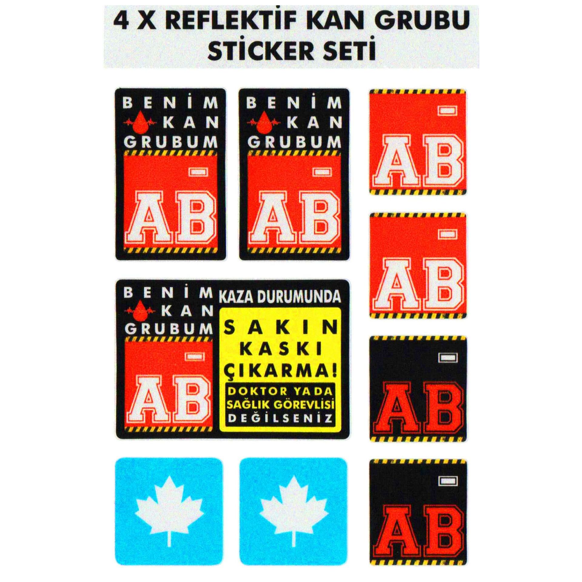 Çınar Extreme® AB Rh- (Negatif) Kaskımı Çıkartma Yazılı 7 Parçalı Reflektif Kan Grubu Sticker Seti