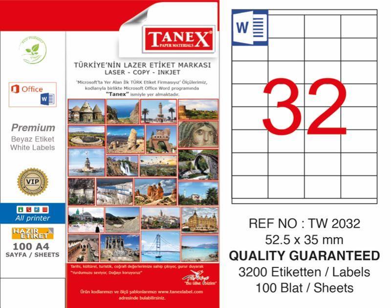 TANEX LASER ETİKET TW-2032 52.5 X 35 MM