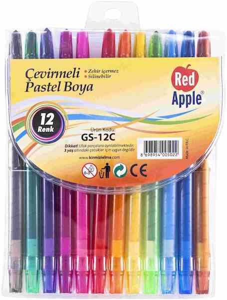 RED APPLE PASTEL BOYA ÇEVİRMELİ 12 Lİ GS-12C