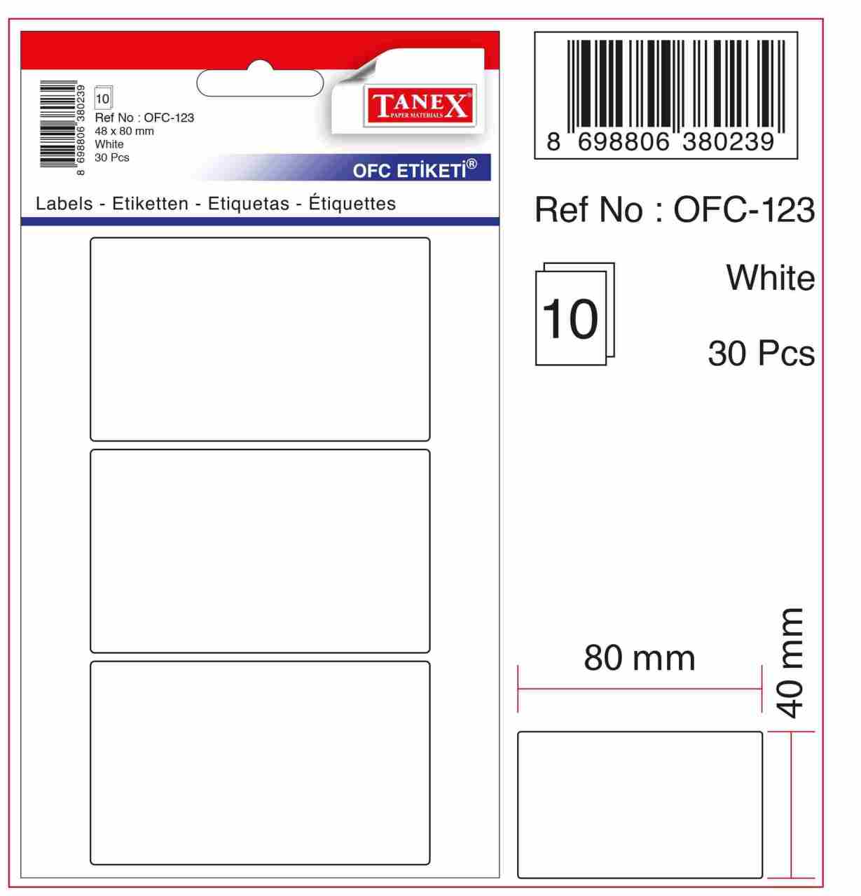 TANEX OFC-123 BEYAZ OFİS ETİKETİ
