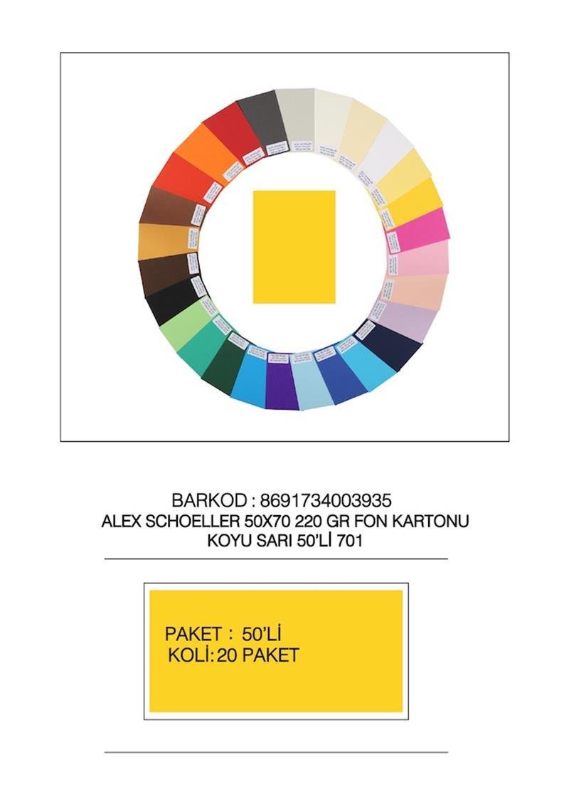 ALEX FON KARTONU 50x70 220GR K.SARI 50 Lİ 701