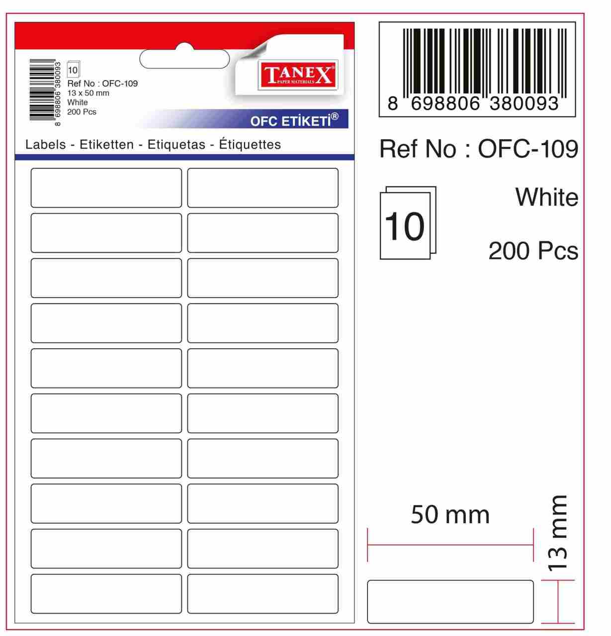 TANEX OFC-109 BEYAZ OFİS ETİKETİ