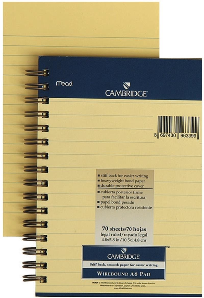 MEAD DEFTER CAMBRIDGE A6 SARI 70 YP. ÇİZ. M145434