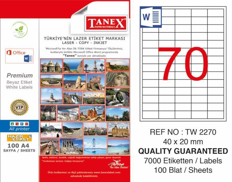 TANEX LASER ETİKET TW-2270 40 X 20 MM
