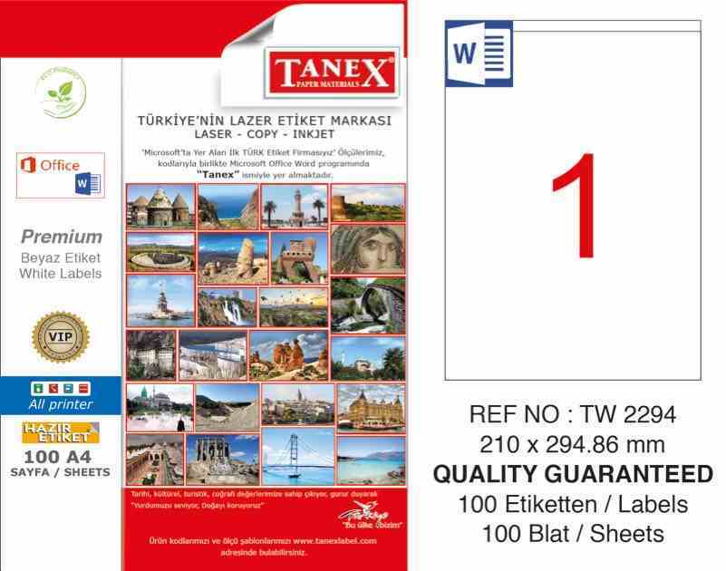 TANEX LASER ETİKET TW-2294 210 X 294,86 MM