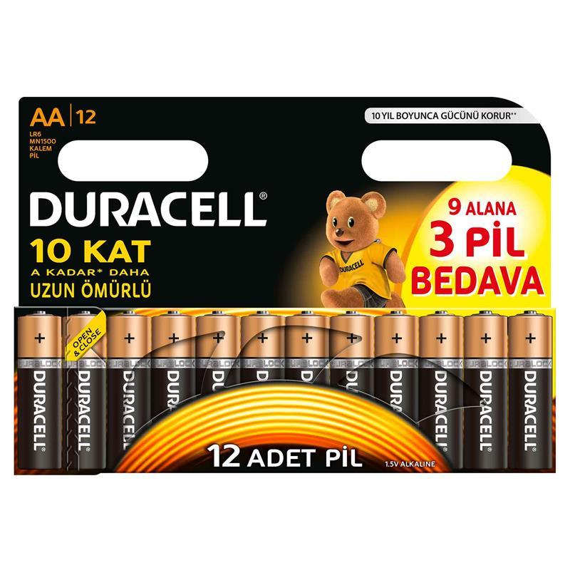 DURACELL PİL AA KALEM 12Lİ (9+3)