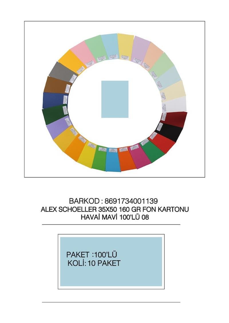 ALEX FON KARTONU 35x50 160GR HAVAİ MAVİ 100 LÜ 08
