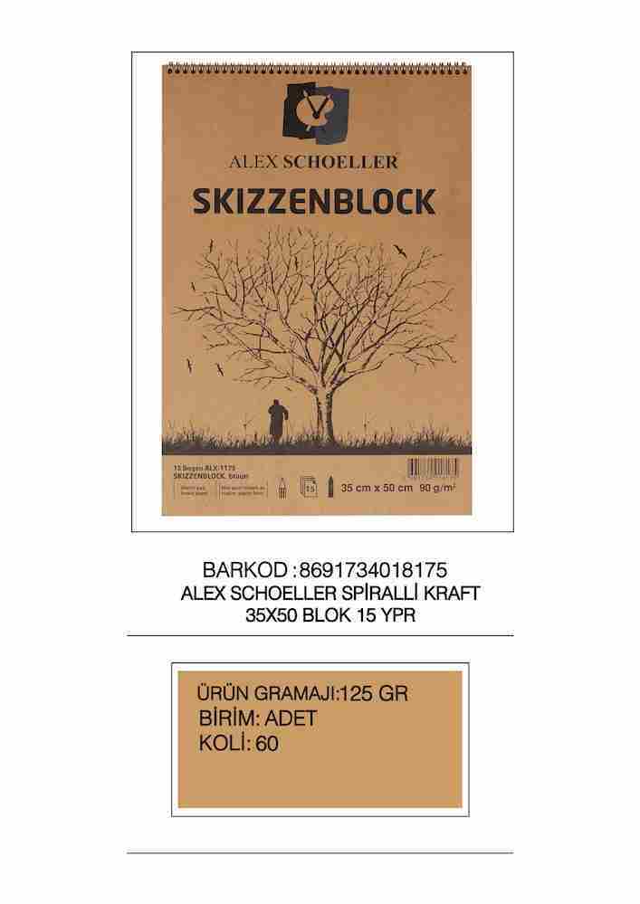 ALEX RESİM BLOK 35x50 KRAFT SPR. 15 Lİ ALX-1175