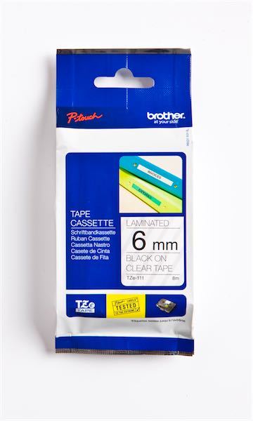 BROTHER PTOUCH ETİKET LAM. 6MM ŞEFFAF-SİYAH TZ111