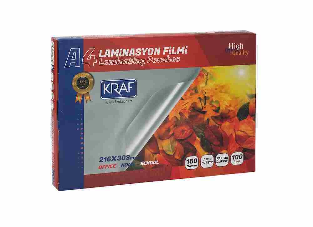 KRAF LAMİNASYON FİLMİ PARLAK A4 150MIC 100LÜ 2129