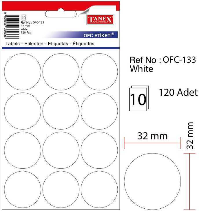 TANEX OFC-133 BEYAZ OFİS ETİKETİ 10 AD.