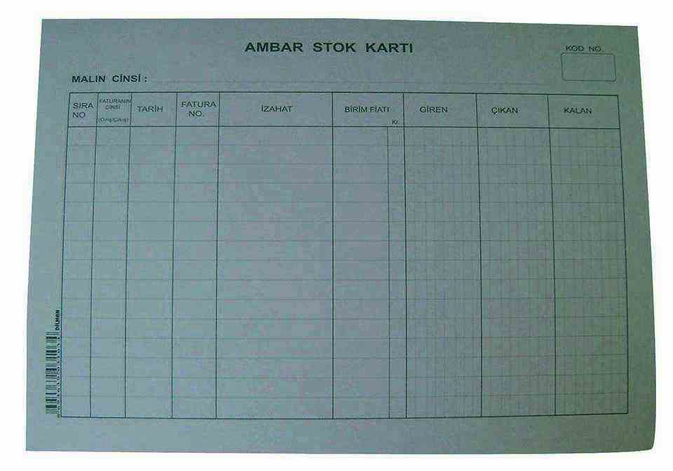 DİLMAN AMBAR STOK KARTI KÜÇÜK YATAY 100 LÜ