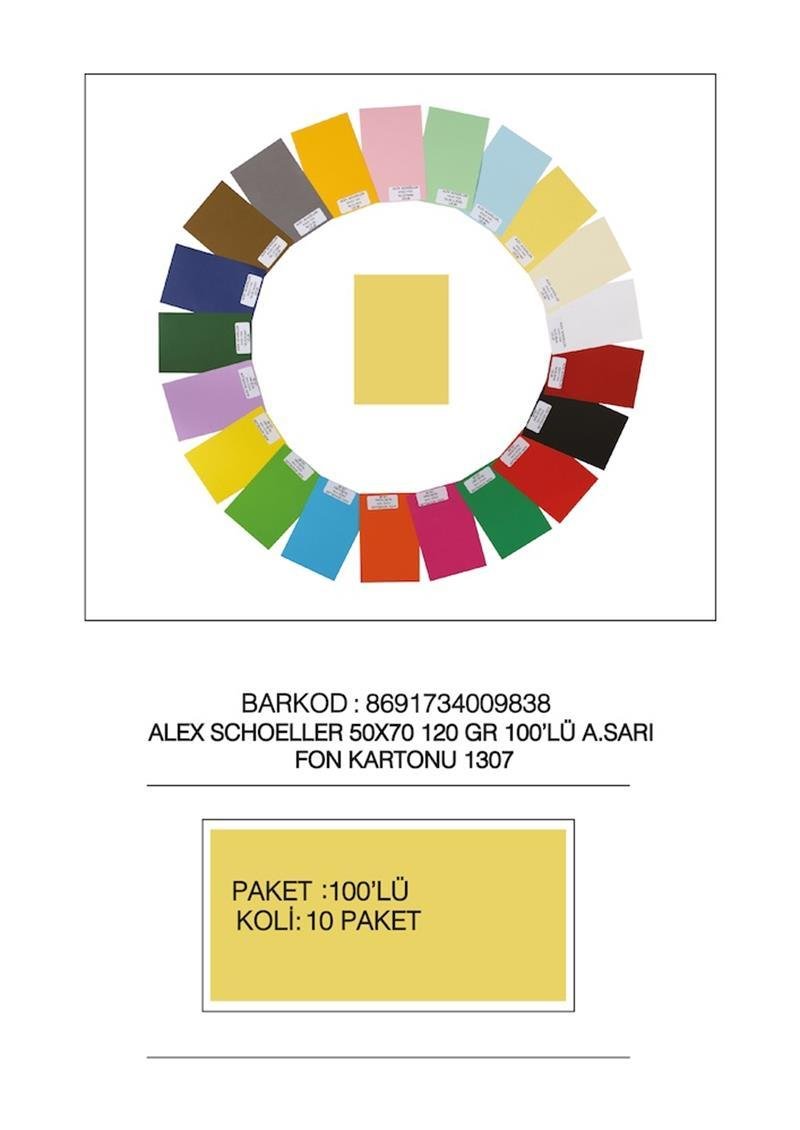 ALEX FON KARTONU 50x70 120 GR AÇIK SARI 100 LÜ 07
