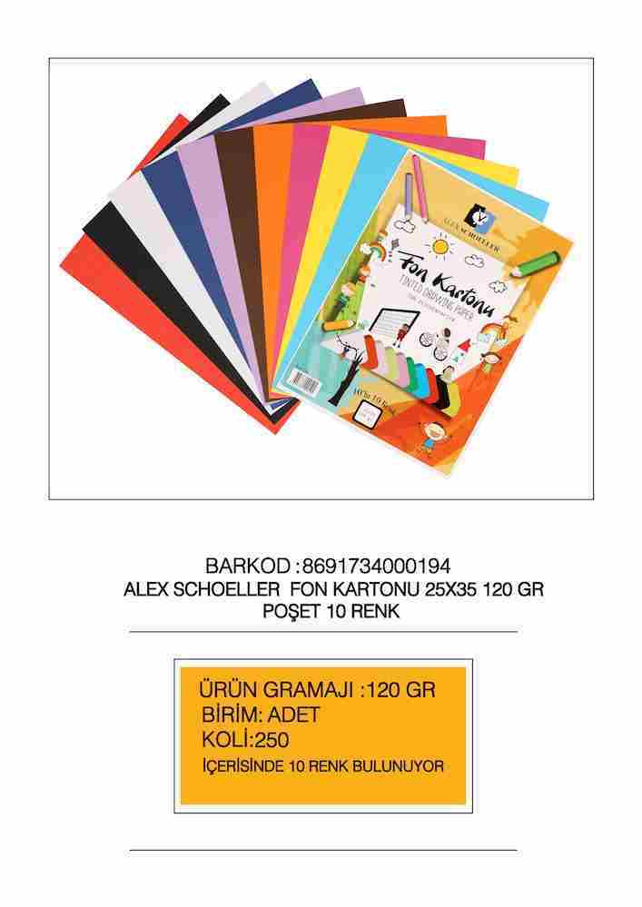 ALEX FON KARTONU 25x35 160GR POŞET 10 LU ALX-194
