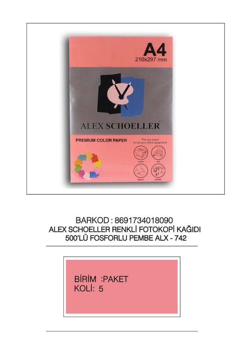 ALEX FOTOKOPİ KAĞIDI A4 FOS.PEMBE 500 LÜ ALX-742