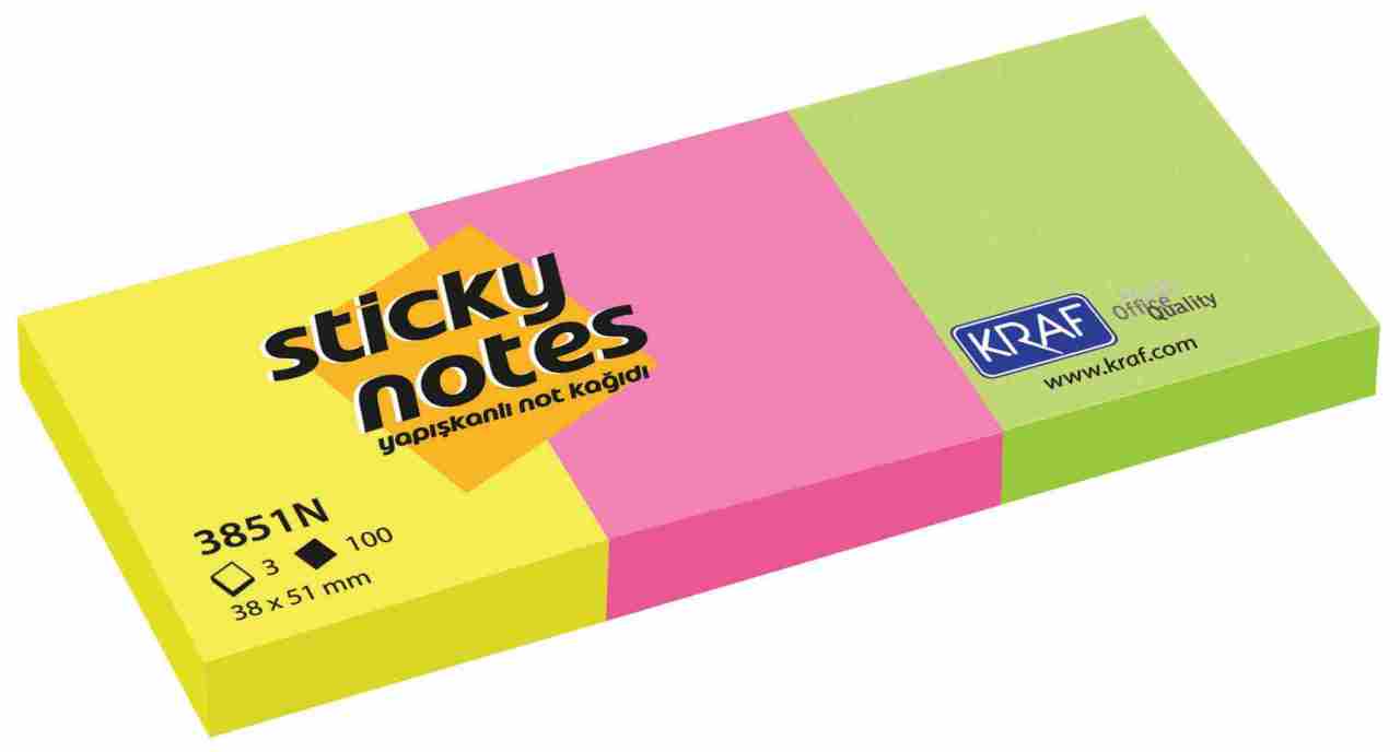 KRAF YAPIŞKANLI NOT KAĞIDI 38X51 NEON 3851N 3 LÜ